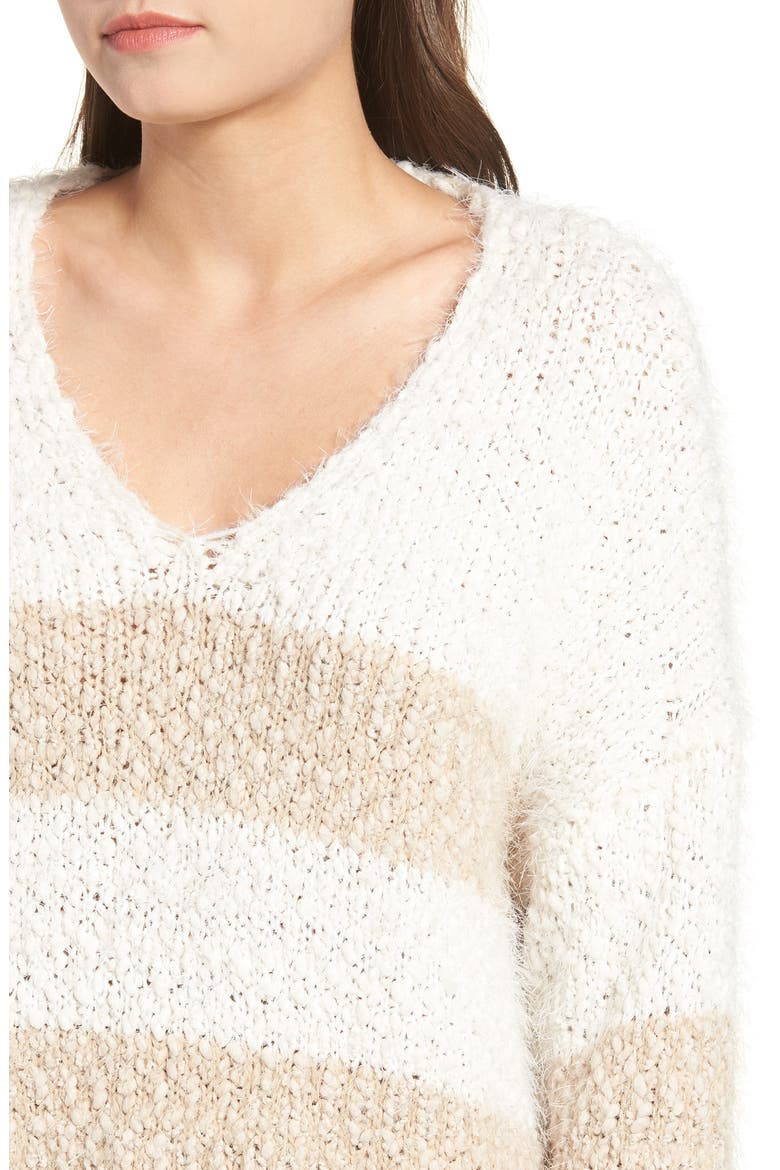 Eyelash Chenille Stripe Sweater, Alternate, color, IVORY/ TAN