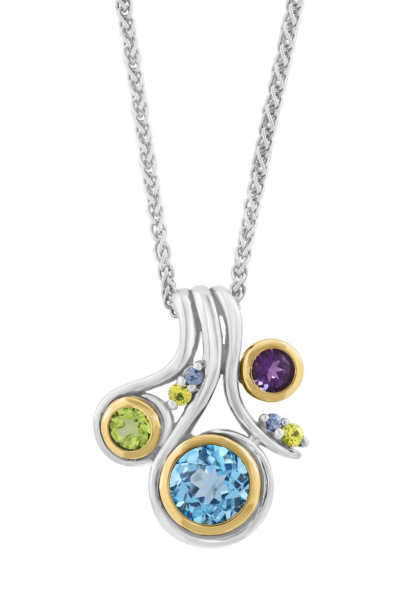 Bezel Set Gemstone Cluster Pendant Necklace, Alternate, color, BLUE