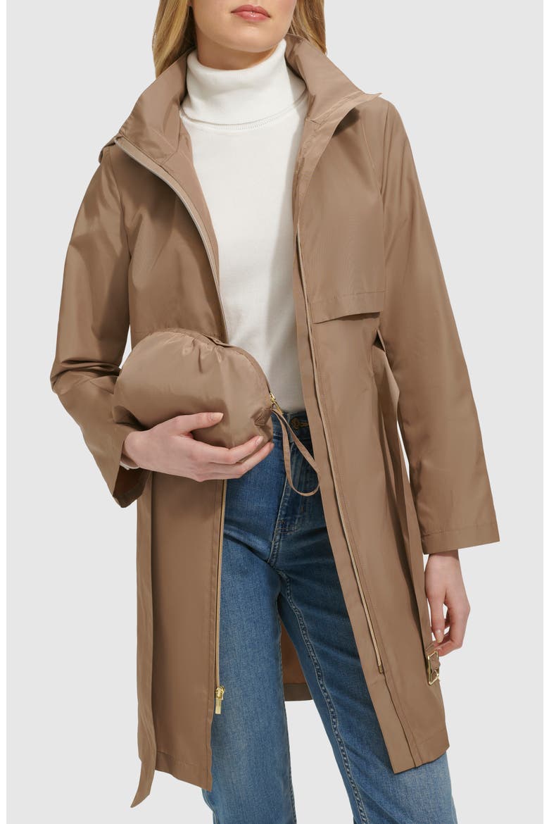 Belted Travel Packable Hooded Rain Jacket, Alternate, color, CHAMPAGNE