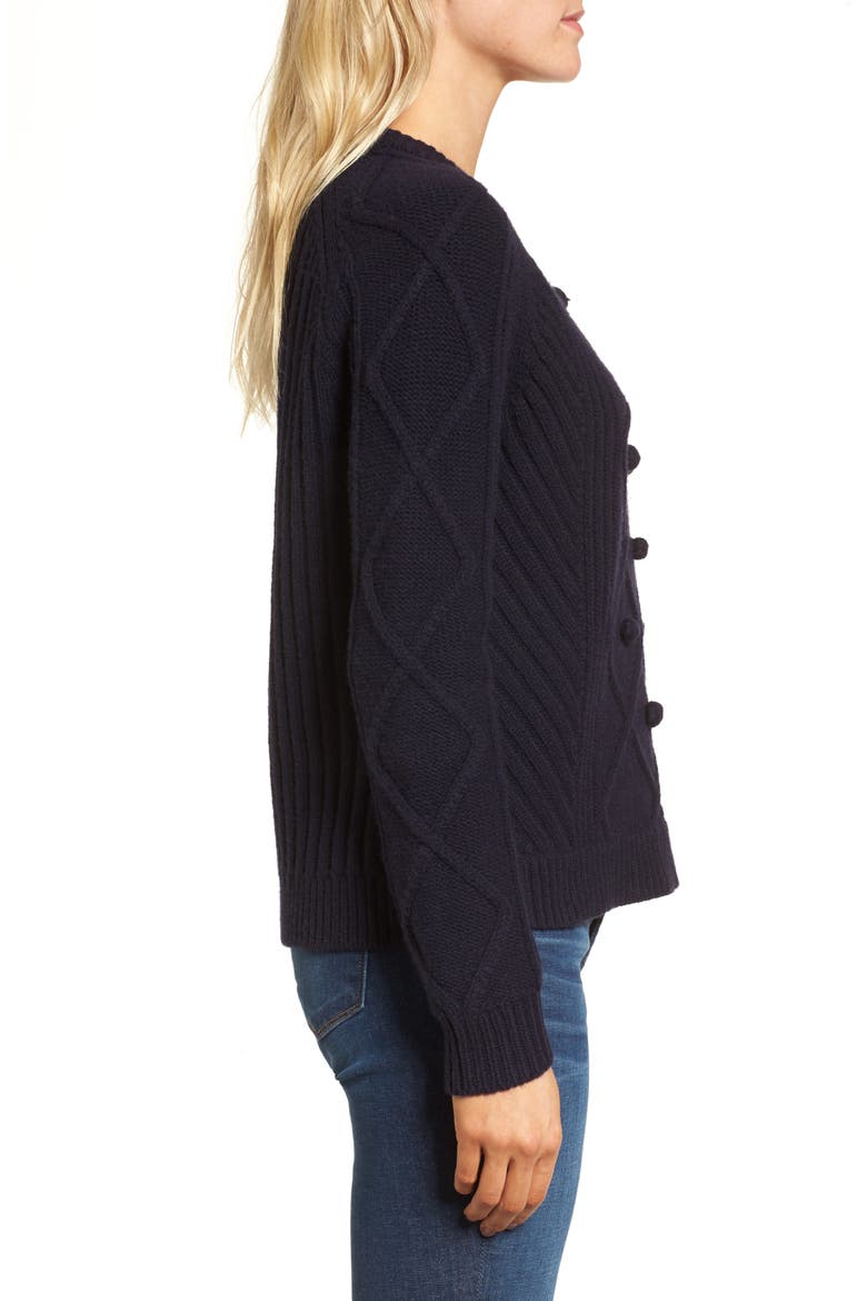 J.Crew Merino Wool Cable Pompom Sweater, Alternate, color, NAVY