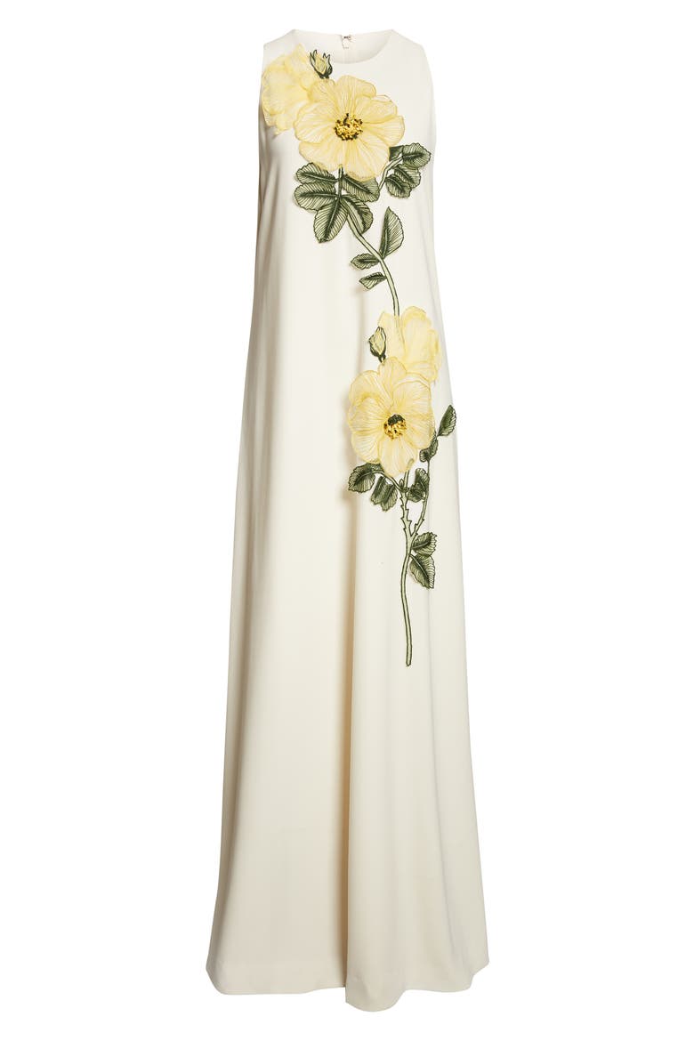 Peony Embroidered Appliqué Column Gown, Alternate, color, CREAM/YELLOW