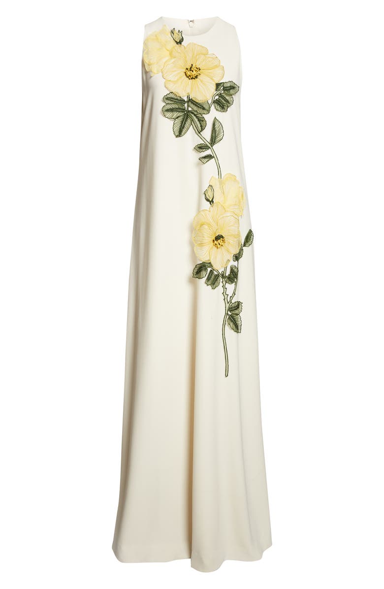 Lela Rose Peony Embroidered Appliqué Column Gown, Alternate, color, Cream/Yellow