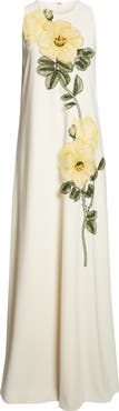 Lela Rose Peony Embroidered Appliqué Column Gown