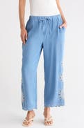 T Tahari Embroidered Eyelet Chambray Pants