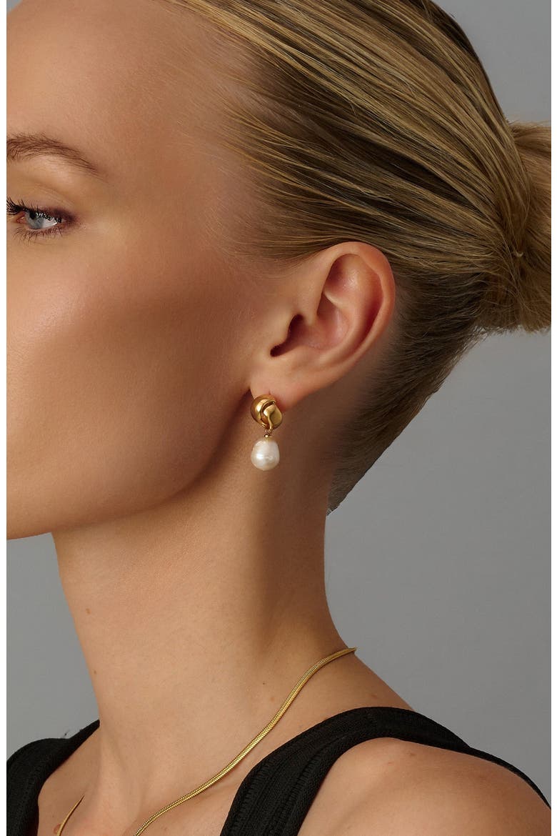 Pearl Drop Earrings, Alternate, color, Gold