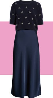 Halogen® Satin Maxi Slipdress & Short Sleeve Sweater Set