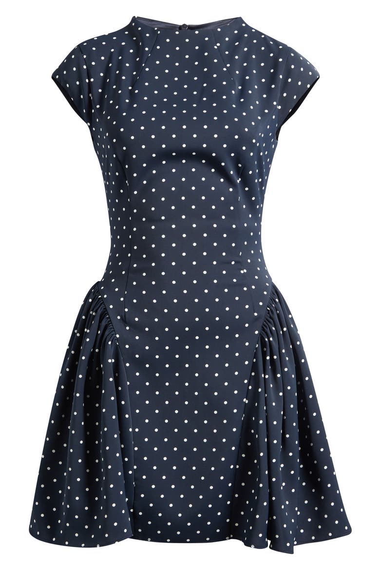 Dot Flare Minidress, Alternate, color, NAVY POLKA DOT