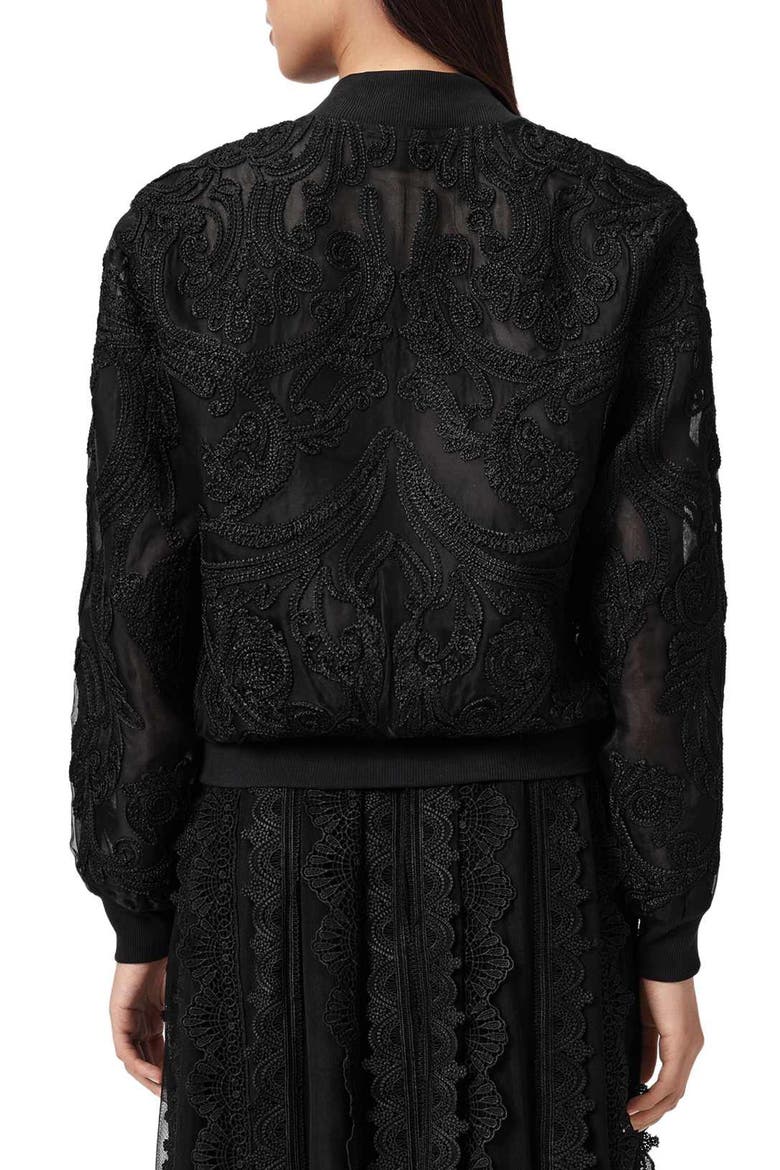 Jade Embroidered Bomber Jacket, Alternate, color, BLACK