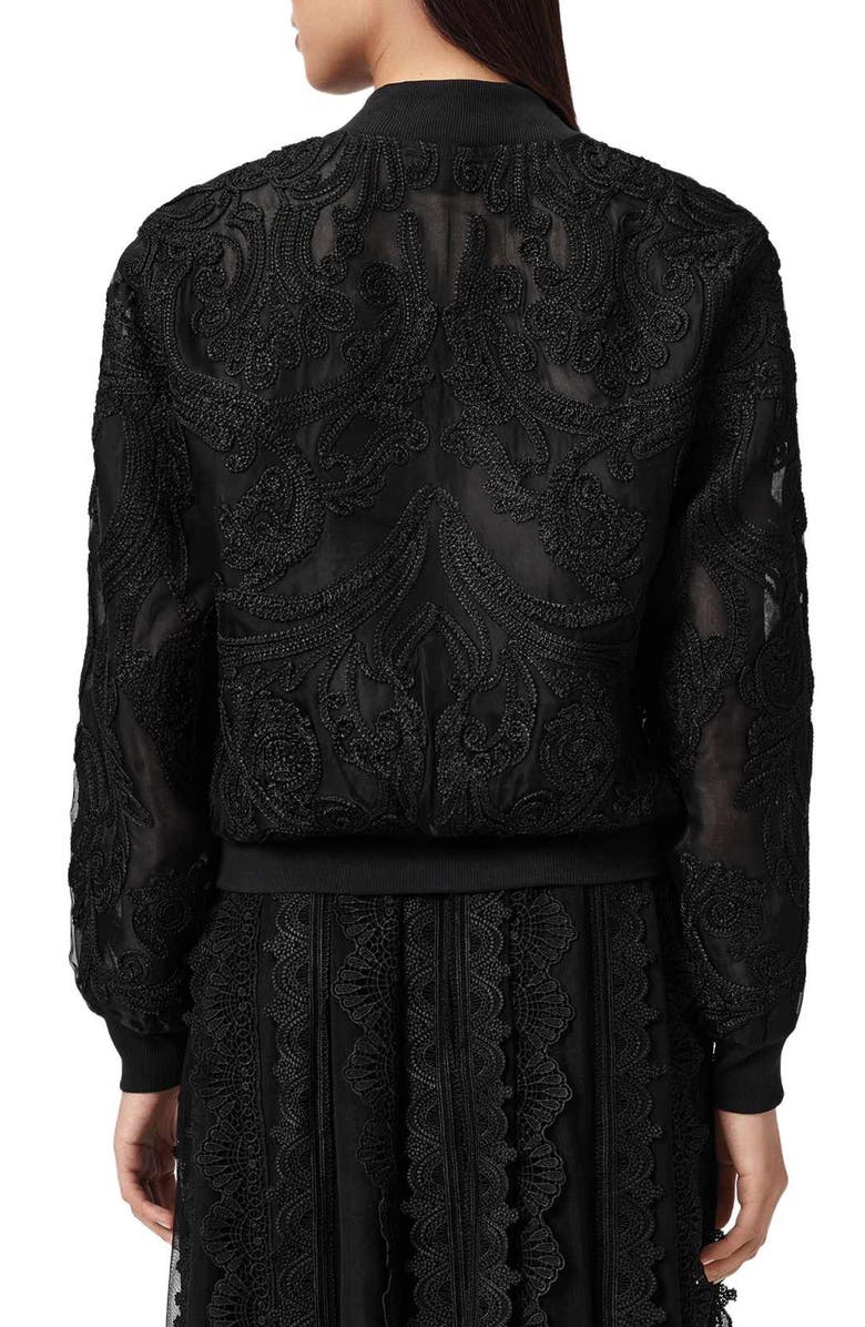 AllSaints Jade Embroidered Bomber Jacket, Alternate, color, Black