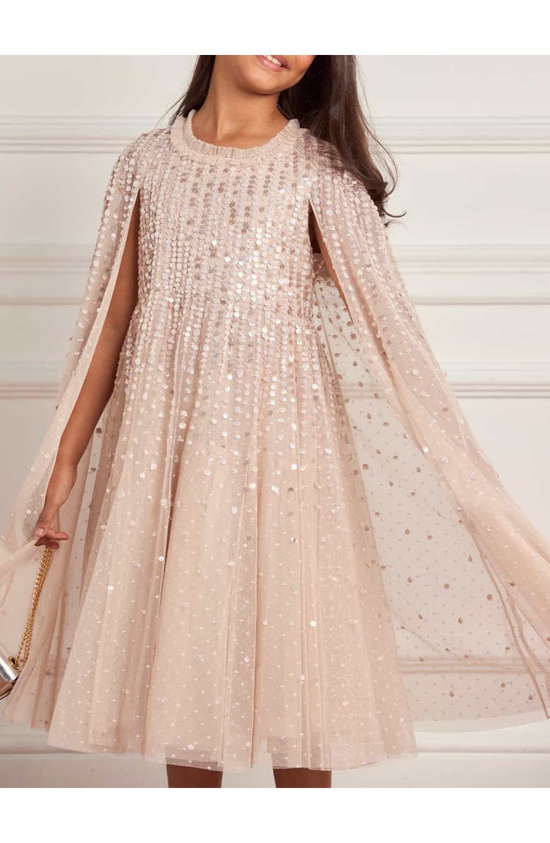 Needle & Thread Moonlight Sequin Cape Kids Dress, Alternate, color, Oyster