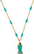 Julianna B. Green Enamel Fish Station Necklace 14K Gold