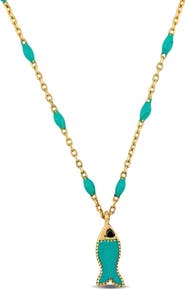 Julianna B. Green Enamel Fish Station Necklace 14K Gold
