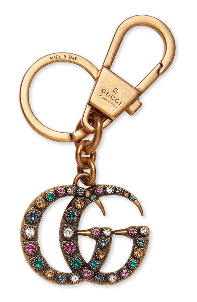 Gucci Crystal Embellished Double-G Bag Charm, Alternate, color, 