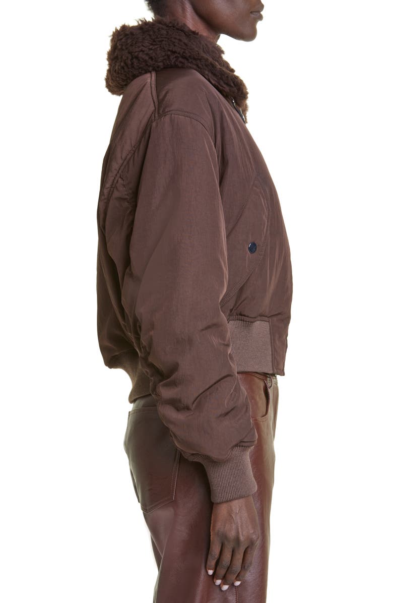 Stella McCartney Recycled Nylon Bomber Jacket with Faux Fur Collar, Alternate, color,