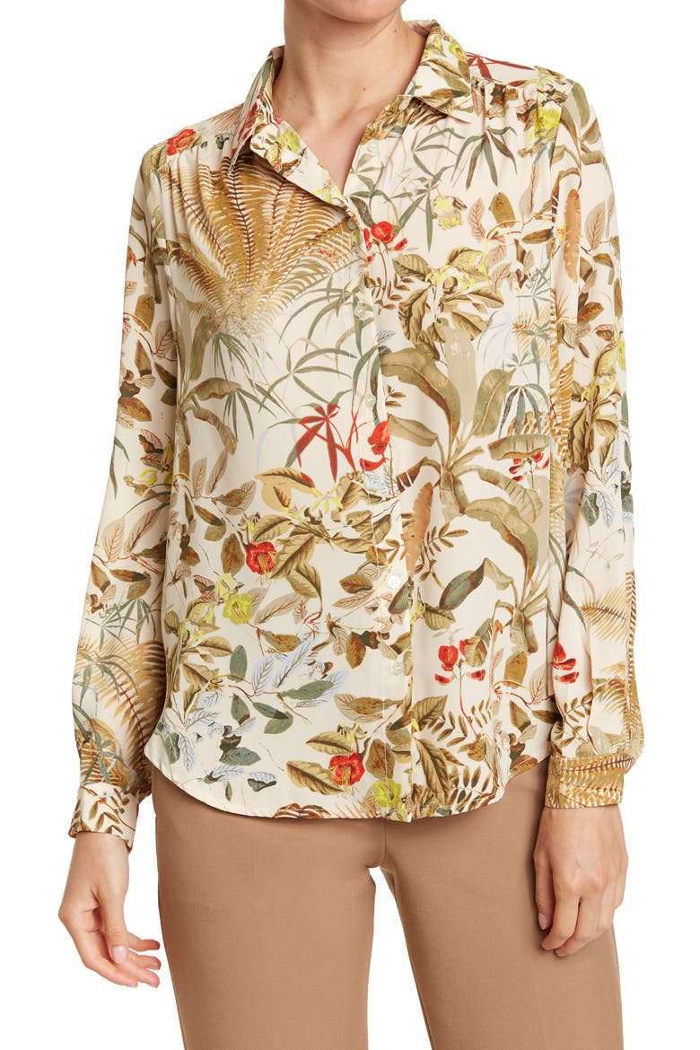 Printed Long Sleeve Button-Up Shirt, Main, color, TROPICAL PRINT