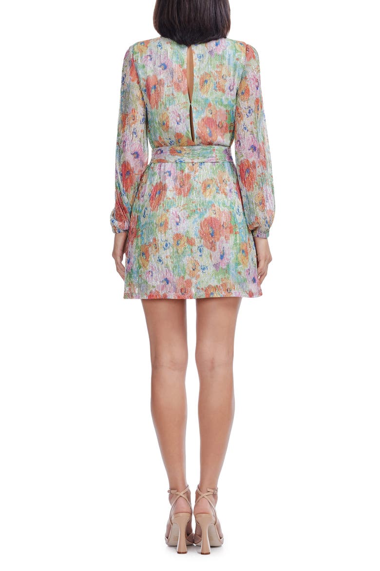 Kirsi Metallic Floral Long Sleeve Cocktail Minidress, Alternate, color, SAGE MULTI