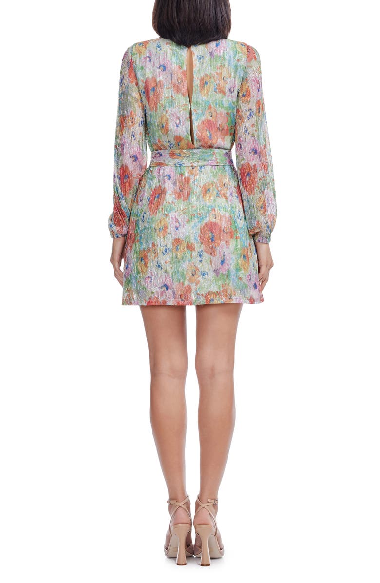Dress the Population Kirsi Metallic Floral Long Sleeve Cocktail Minidress, Alternate, color, Sage Multi