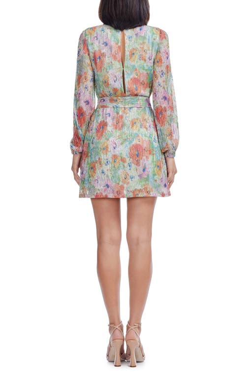 DRESS THE POPULATION DRESS THE POPULATION KIRSI METALLIC FLORAL LONG SLEEVE COCKTAIL MINIDRESS