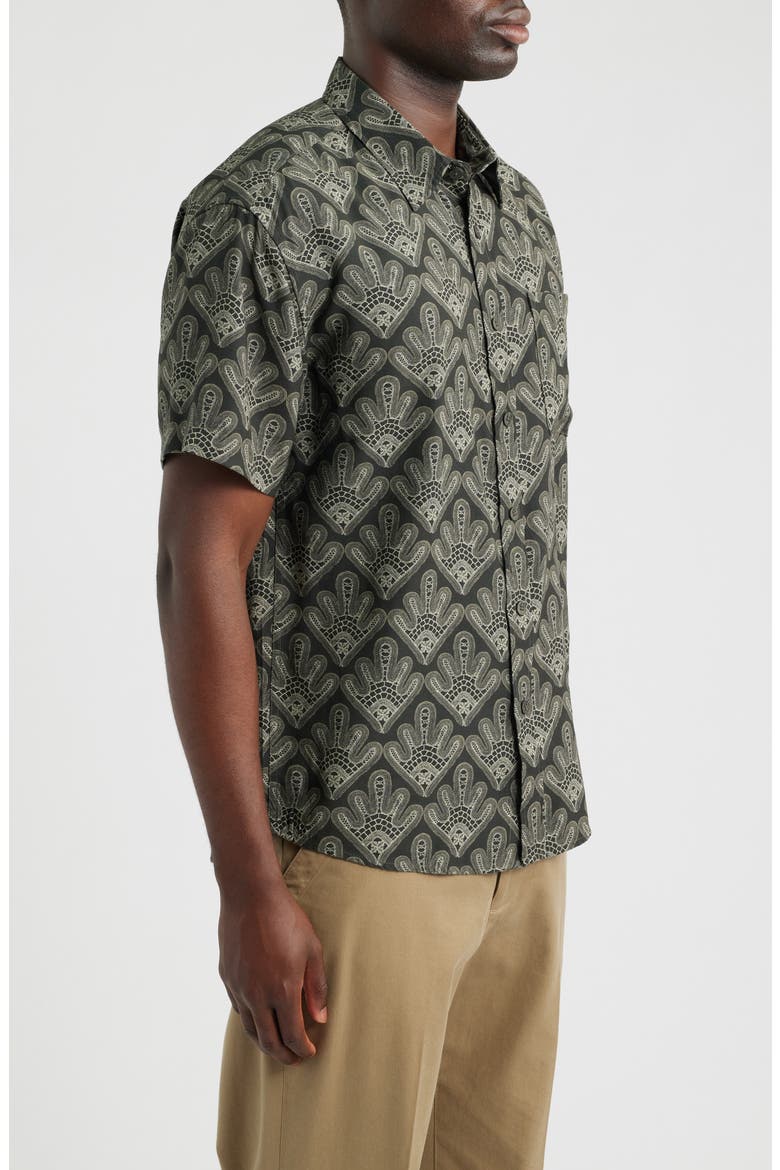 Deon 50055 Abstract Print Short Sleeve Button-Up Shirt, Alternate, color, DARK ARMY
