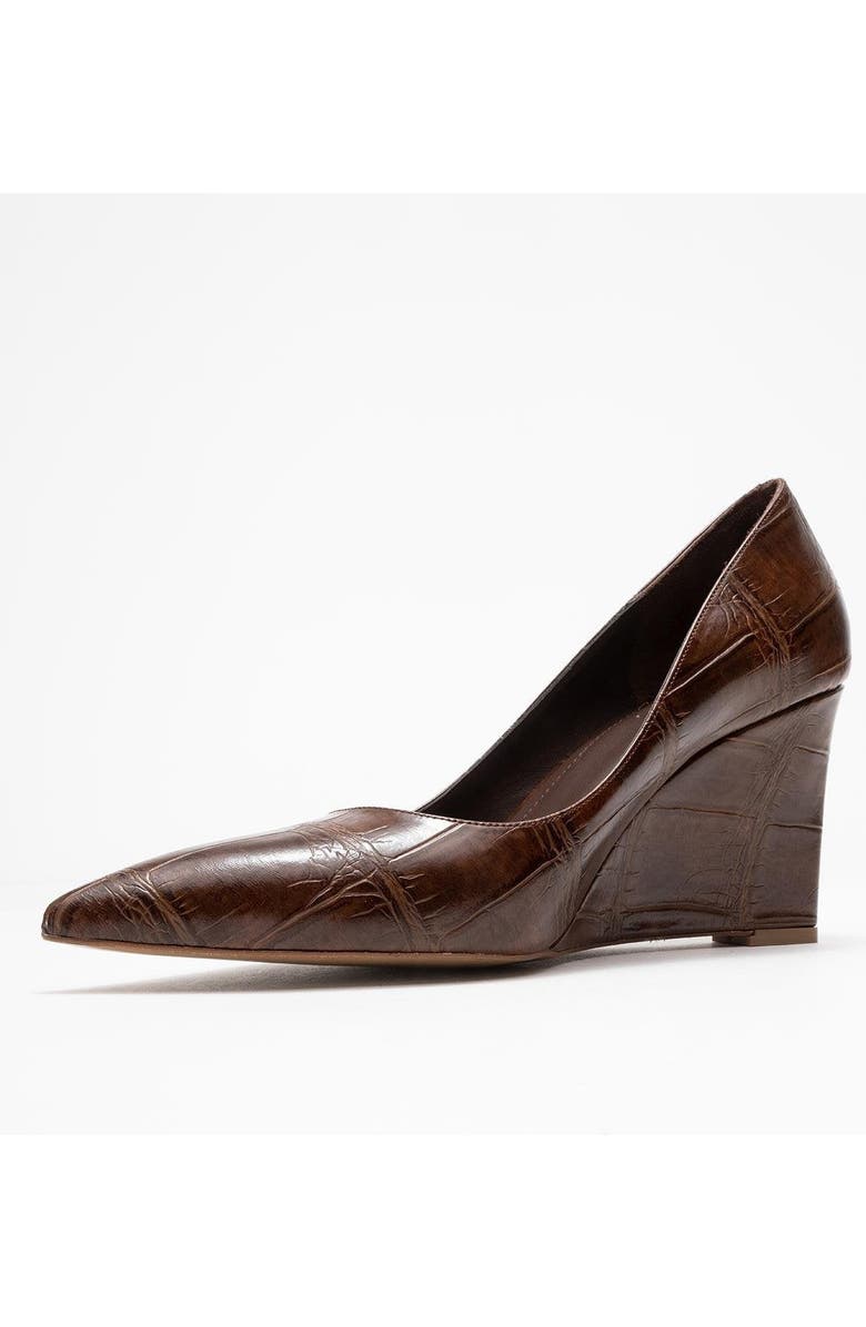 Prologue Shoes Puera Pointed Toe Wedge Pump, Alternate, color, Brown Printed