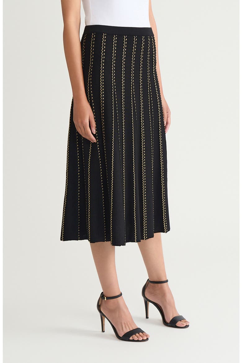Linear Metallic Knit Midi Skirt, Alternate, color, BLACK/ GOLD
