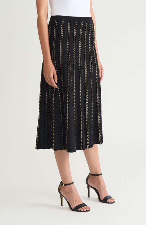 Ming Wang Linear Metallic Knit Midi Skirt In Black