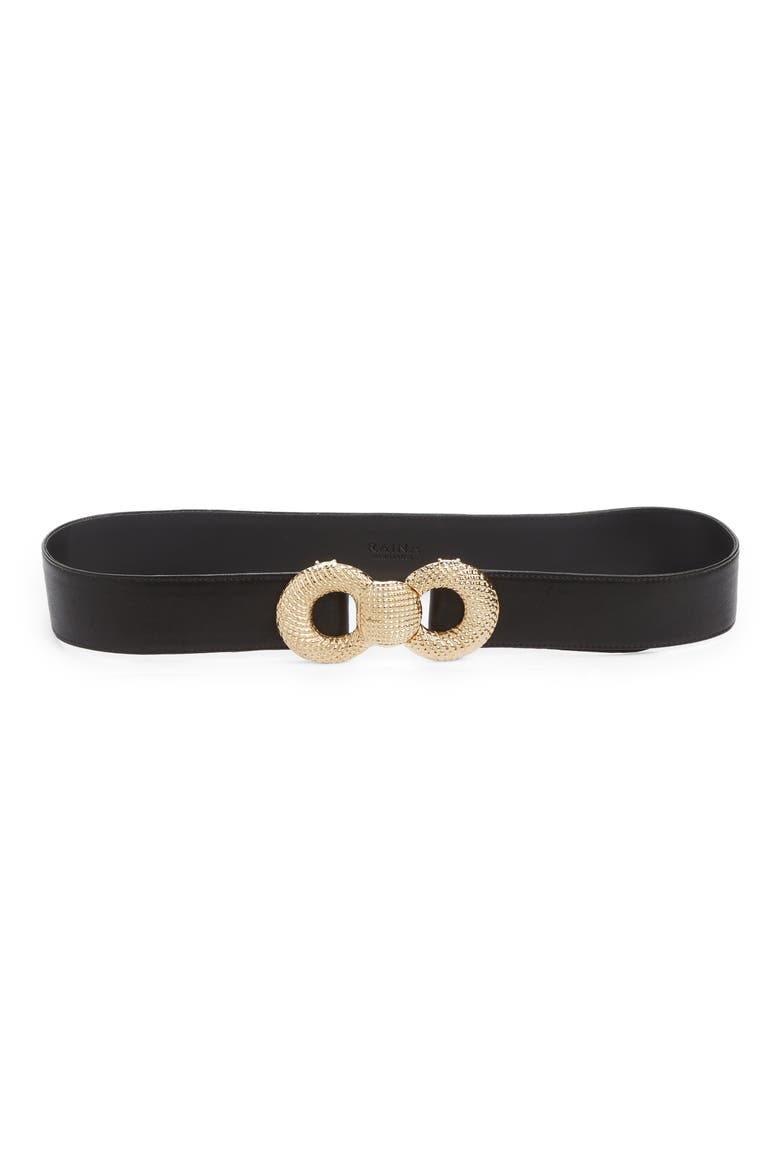 Bowie Textured Bow Leather Belt, Main, color, BLACK