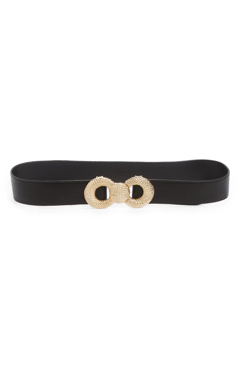 Raina Bowie Textured Bow Leather Belt, Main, color, Black
