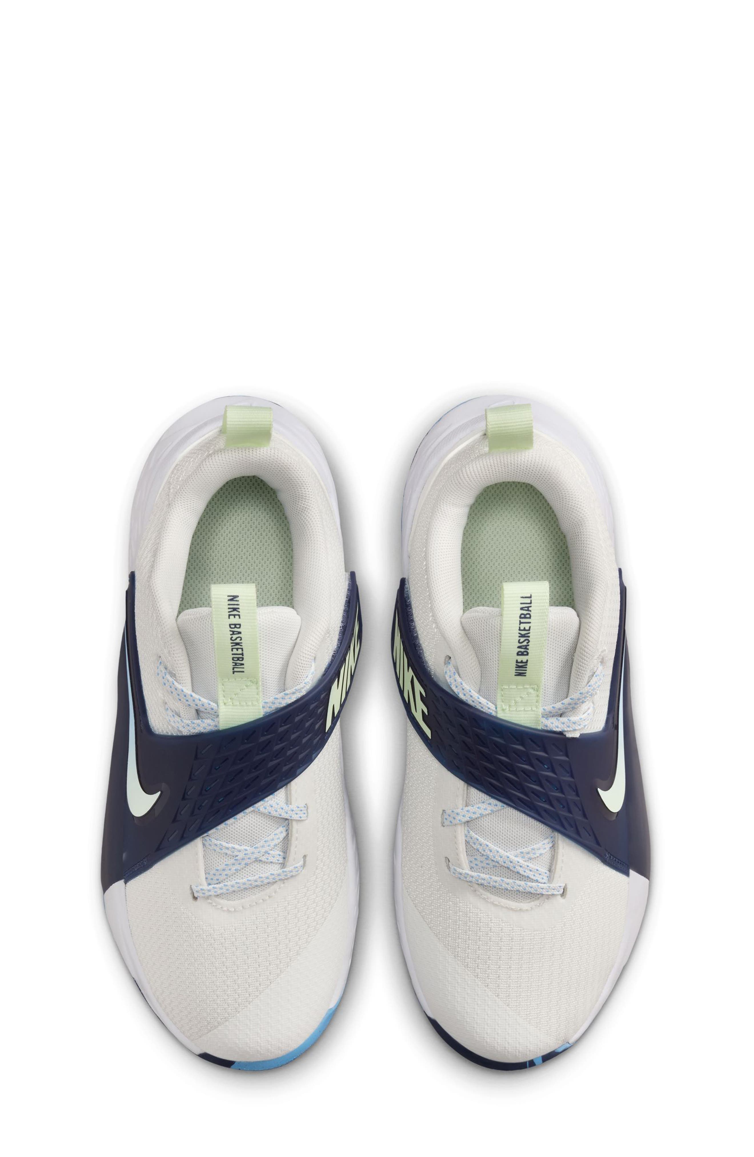 Nike Kids' Team Hustle D 12 Basketball Shoe, Alternate, color, White/ Volt Tint/ Navy