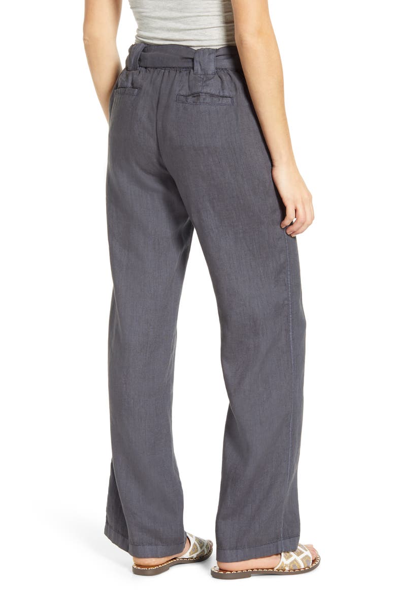 New Belted Linen Pants, Alternate, color, GREY EBONY