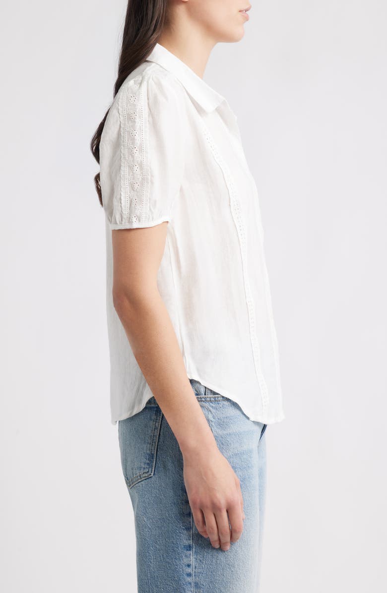 Bobeau Eyelet Detail Short Sleeve Button-Up Shirt, Alternate, color, White