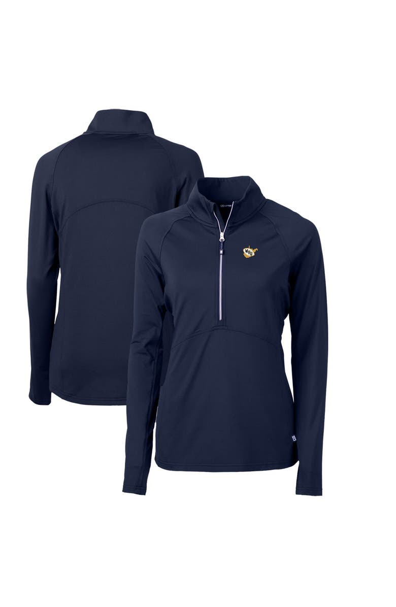 Cutter & Buck Women's Cutter & Buck Navy West Virginia Mountaineers Adapt Eco Knit Stretch Recycled Half-Zip Pullover Top, Main, color, Navy