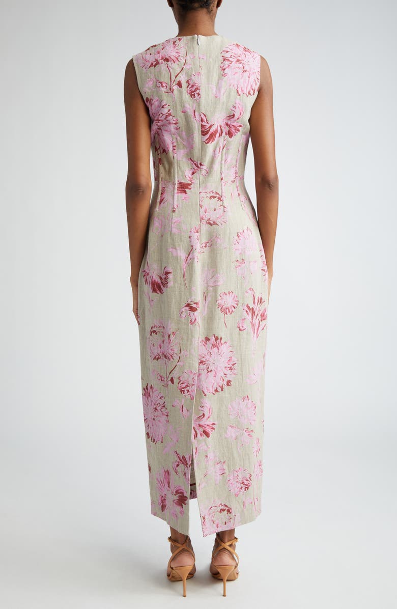 Lela Rose Pressed Flower Print Linen Column Dress, Alternate, color, 