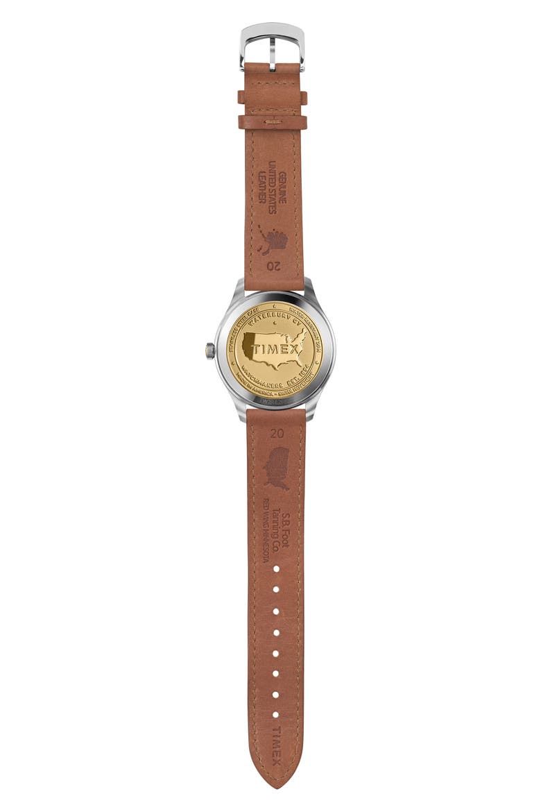 American Documentation Leather Strap Watch, 41mm, Alternate, color, TAN/ NAVY/ SILVER