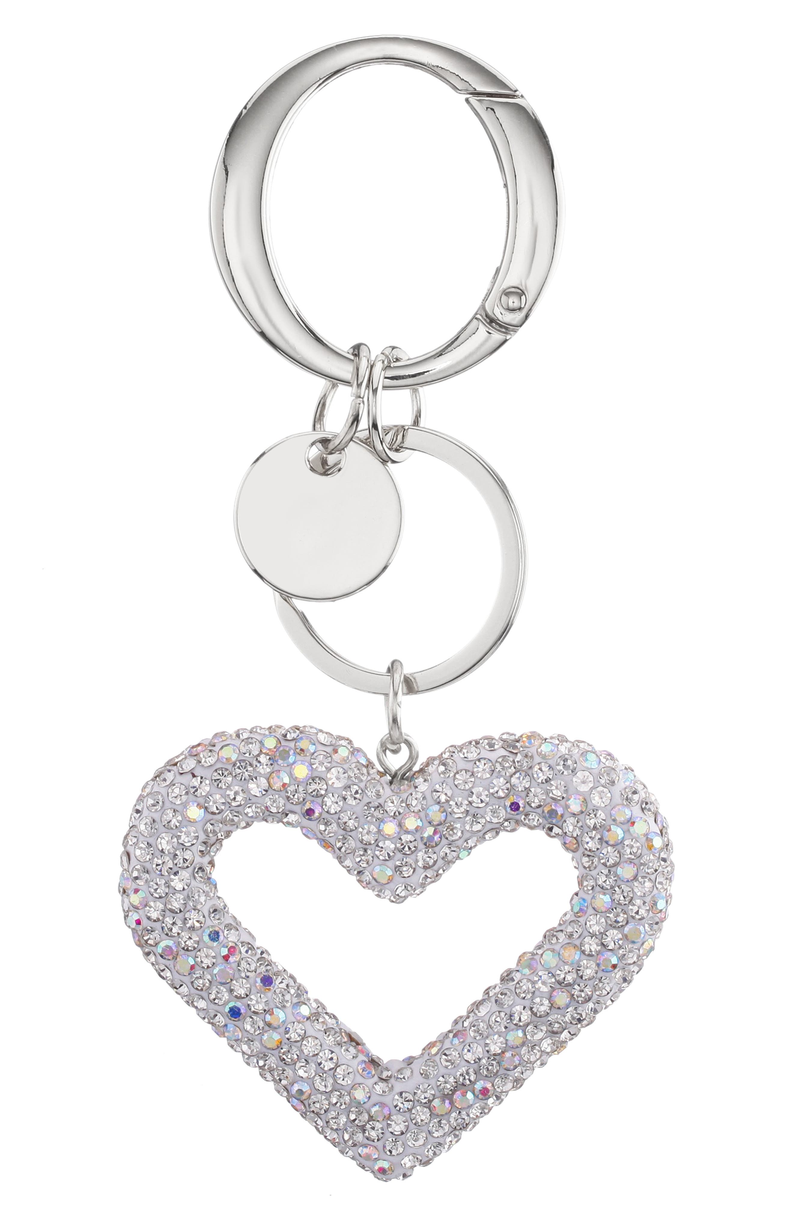 Corazon Crystal Heart Bag Charm, Main, color, SILVER