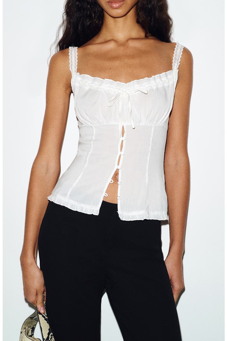 Eveline Split Front Organic Cotton Blend Camisole, Main, color, WHITE