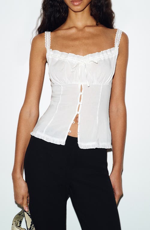 Reformation Eveline Split Front Organic Cotton Blend Camisole in White at Nordstrom, Size 12