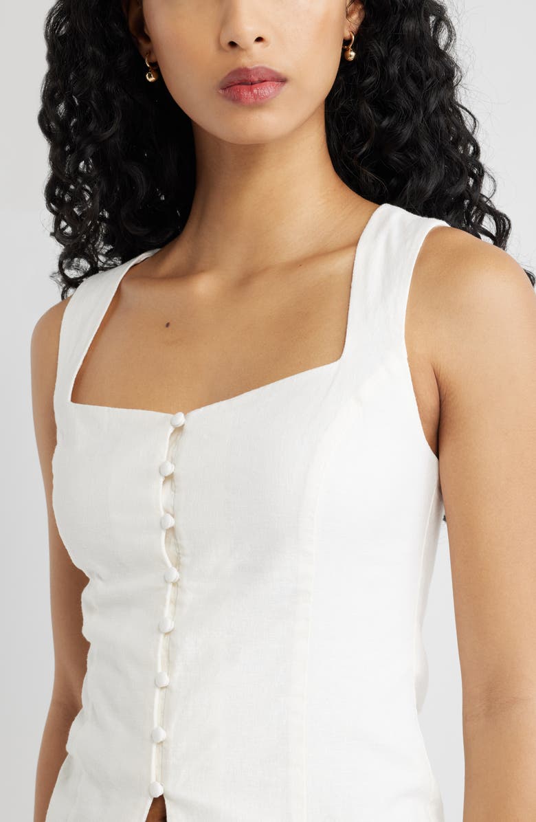 Open Edit Sweetheart Neck Linen Blend Top, Alternate, color, White