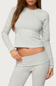 EDIKTED Kaeli Stripe Crop Cotton Blend Top