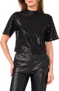 Vince Camuto Sequin Mesh Short Sleeve Top