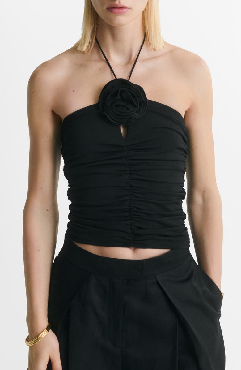 MANGO Rosette Ruched Halter Top, Main, color,