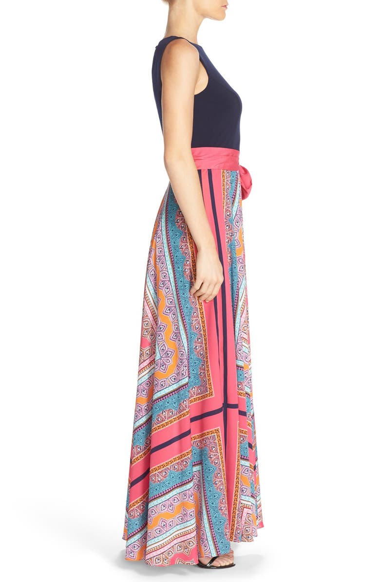 Eliza J Scarf Print Jersey & Crêpe de Chine Maxi Dress, Alternate, color,