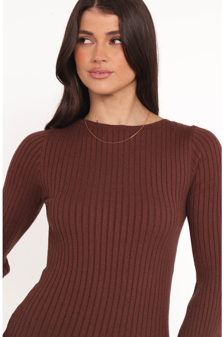 Jovan Long Sleeve Knit Minidress, Alternate, color, MOCHA/ BEIGE