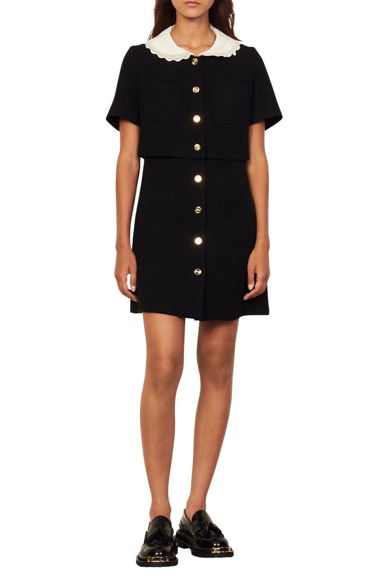 Faustine Tweed A-Line Dress, Main, color, BLACK