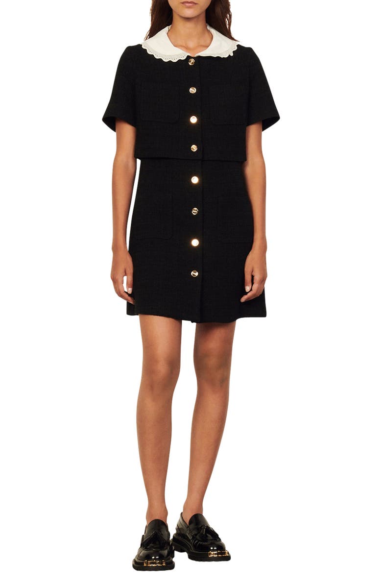 SANDRO Faustine Tweed A-Line Dress, Main, color, 