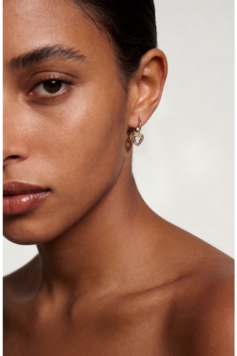 Clear Quartz Heart Drop Hoop Earrings, Alternate, color, GOLD