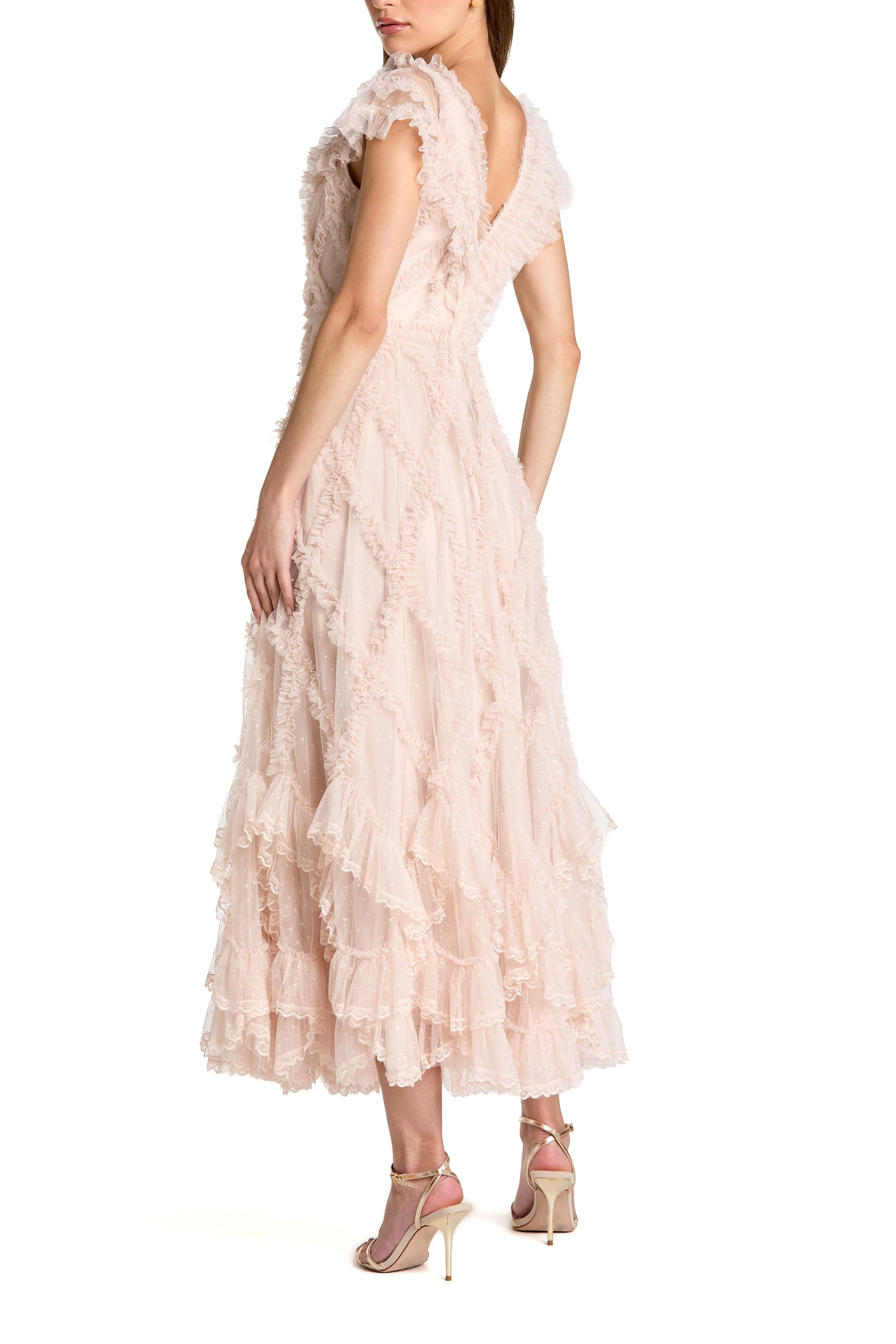 Micro Ruffle Cap Sleeve A-Line Midi Dress - image 2