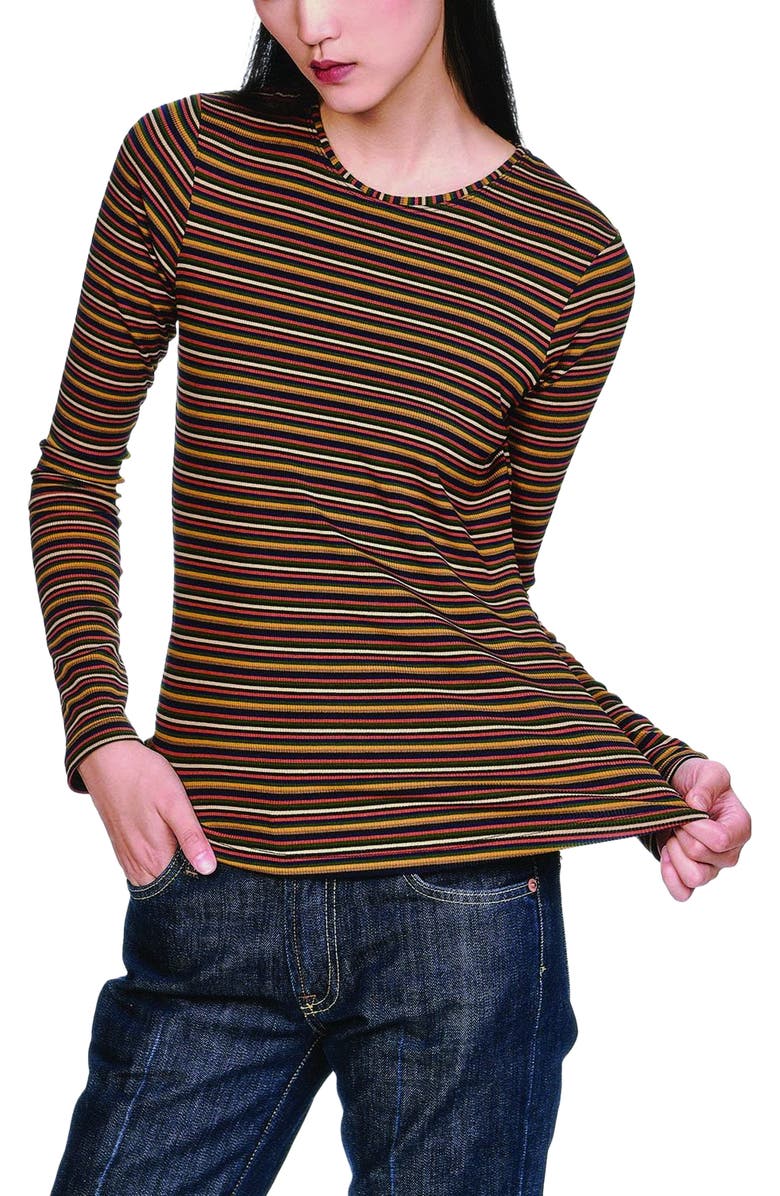 Anna Sui Venetian Stripe Long Sleeve Top, Alternate, color, Caramel Multi