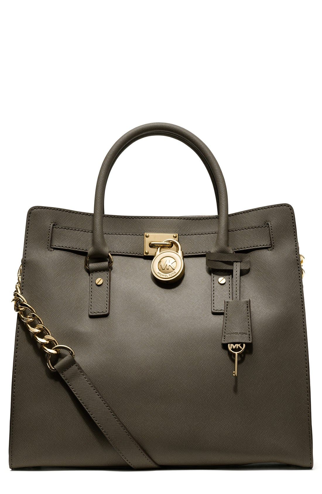 'Medium Hamilton' Saffiano Leather Satchel, Main, color, DARK OLIVE