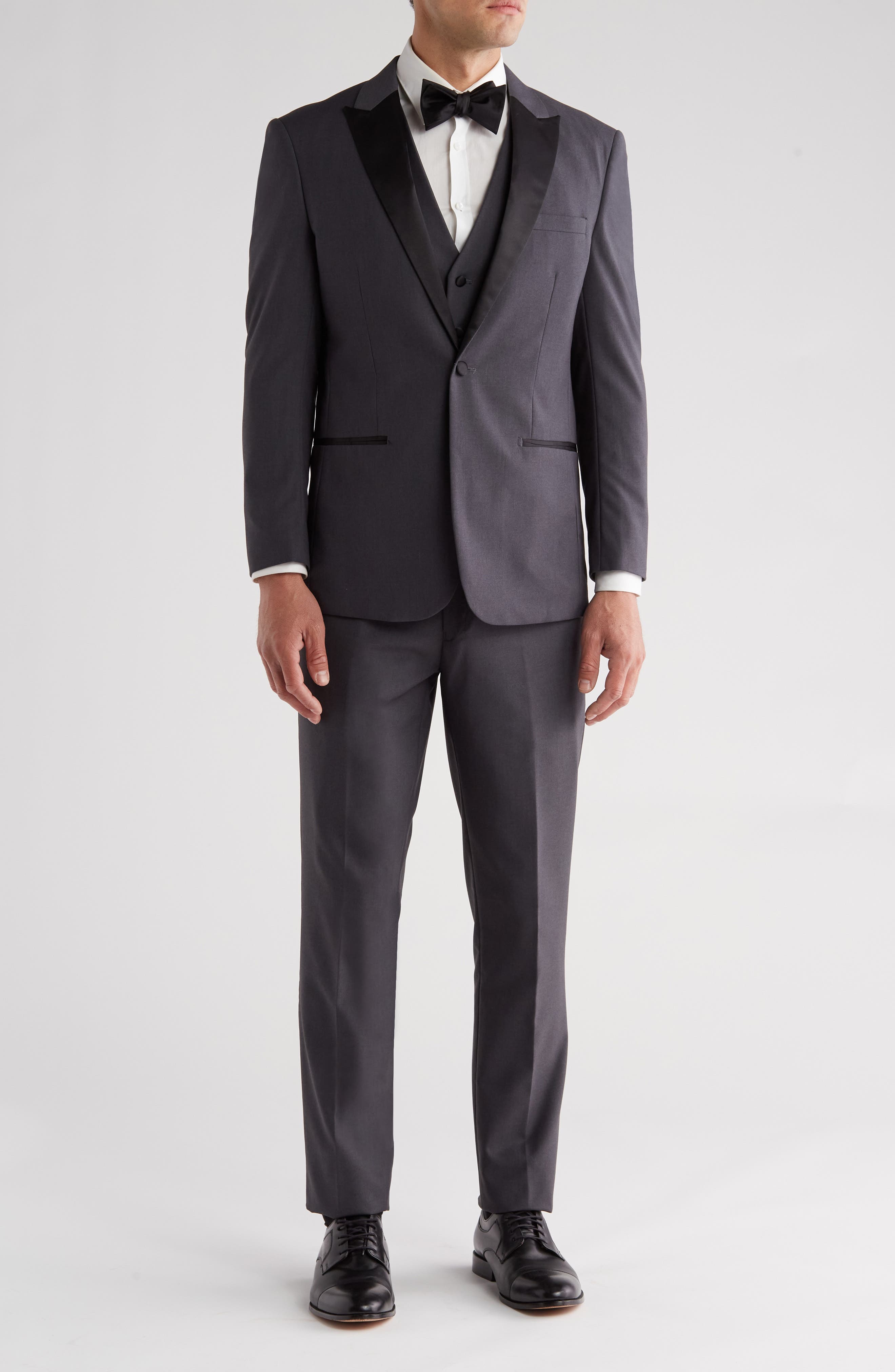 Gino Vitale Slim Fit Satin Peak Lapel 3-Piece Tuxedo